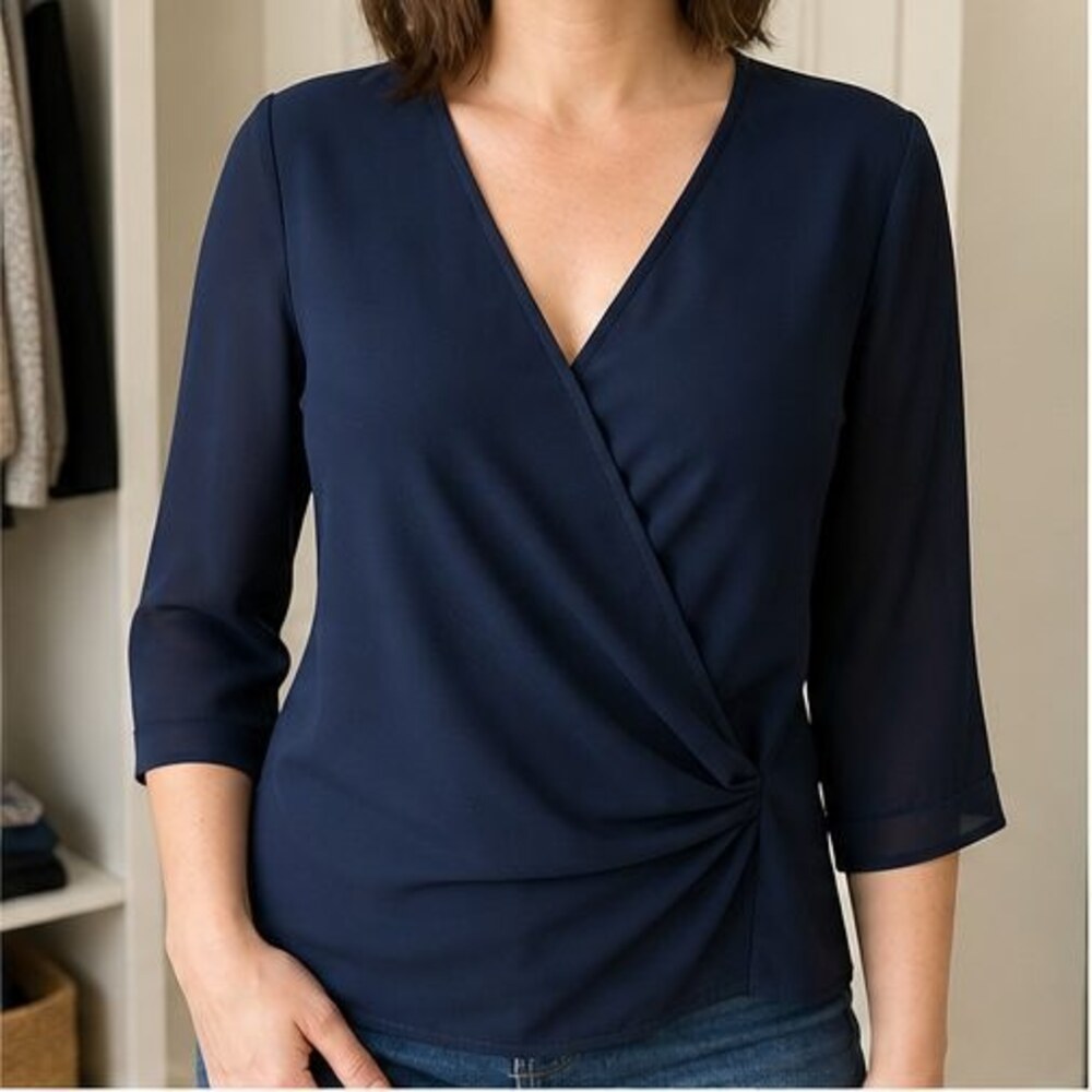 Navy Ruffle Blouse - Picture 2 of 6